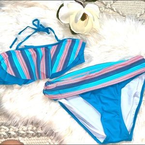 Striped Ruffle Top Ladies Bikini